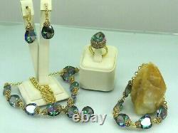 Turkish Handmade Jewelry 925 Sterling Silver Rainbow Stone Women Necklace Set