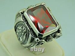 Turkish Handmade Jewelry 925 Sterling Silver Ruby Stone Men Ring Sz 11