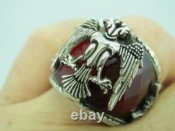 Turkish Handmade Jewelry 925 Sterling Silver Ruby Stone Men Ring Sz 11