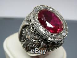 Turkish Handmade Jewelry 925 Sterling Silver Ruby Stone Men's Ring Sz 11