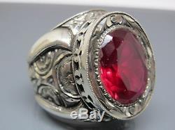 Turkish Handmade Jewelry 925 Sterling Silver Ruby Stone Men's Ring Sz 11