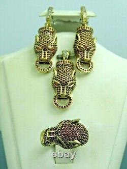 Turkish Handmade Jewelry 925 Sterling Silver Ruby Stone Women Earring Set