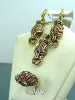 Turkish Handmade Jewelry 925 Sterling Silver Ruby Stone Women Earring Set