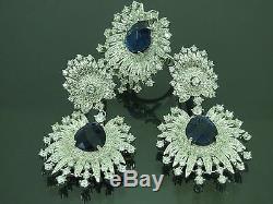 Turkish Handmade Jewelry 925 Sterling Silver Sapphire Stone Ladies' Earring Set