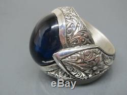 Turkish Handmade Jewelry 925 Sterling Silver Sapphire Stone Men Ring Sz 10