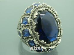 Turkish Handmade Jewelry 925 Sterling Silver Sapphire Stone Men Ring Sz 11