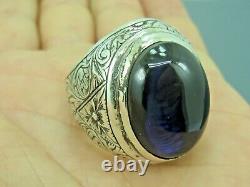 Turkish Handmade Jewelry 925 Sterling Silver Sapphire Stone Men Ring Sz 11