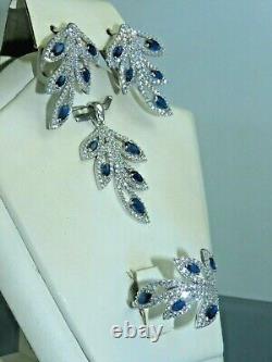 Turkish Handmade Jewelry 925 Sterling Silver Sapphire Stone Women Earring Set