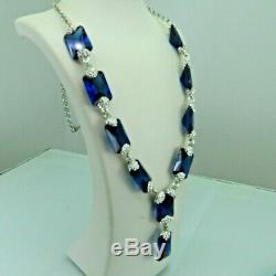 Turkish Handmade Jewelry 925 Sterling Silver Sapphire Stone Women Necklace