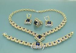 Turkish Handmade Jewelry 925 Sterling Silver Sapphire Stone Women Necklace Set