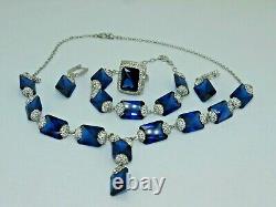 Turkish Handmade Jewelry 925 Sterling Silver Sapphire Stone Women Necklace Set
