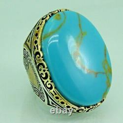 Turkish Handmade Jewelry 925 Sterling Silver Turquoise Stone Men Ring Sz 10