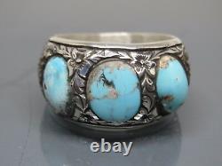 Turkish Handmade Jewelry 925 Sterling Silver Turquoise Stone Men Ring Sz 9