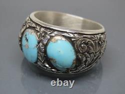 Turkish Handmade Jewelry 925 Sterling Silver Turquoise Stone Men Ring Sz 9