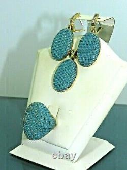 Turkish Handmade Jewelry 925 Sterling Silver Turquoise Stone Women Earring Set