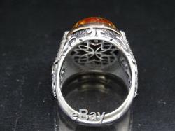 Turkish Jewelry 925 Sterling Silver Amber Stone Men's Ring Sz 9 free resize