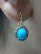 Turquoise Gemstone Diamond Pave 925 Silver Dangle Earrings 14K Gold Gift Jewelry