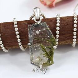 Unique Green Epidote Quartz Handmade Pendant Necklace 925 Silver Gift Jewelry