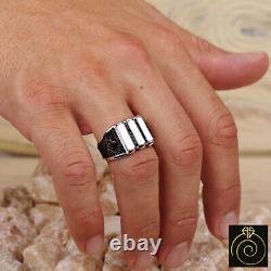 Unique Opal Men Promise Ring Silver White Stone Eternity Band Magic Jewelry Gift