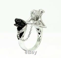 Unique Two tone Lady Panther 925 Sterling Silver wedding Engagement Ring Gift