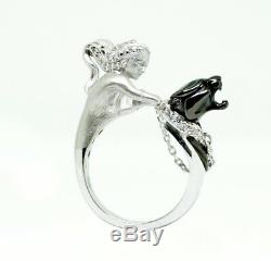 Unique Two tone Lady Panther 925 Sterling Silver wedding Engagement Ring Gift