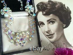 VINTAGE 1950s DOUBLE STRAND AURORA BOREALIS RHINESTONE SWAG NECKLACE BRIDAL GIFT