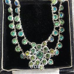 VINTAGE 1950s DOUBLE STRAND AURORA BOREALIS RHINESTONE SWAG NECKLACE BRIDAL GIFT