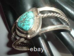 VINTAGE OLD PAWN STERLING SILVER TURQUOISE CUFF BRACELET 35 Grams in Gift Box