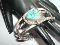 VINTAGE OLD PAWN STERLING SILVER TURQUOISE CUFF BRACELET 35 Grams in Gift Box