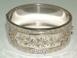 Victorian 2 Tone 9 Carat Gold On Solid Sterling Silver Hinged Bangle Bracelet