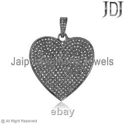 Victorian Heart Charm Natural Pave Diamond 925 Silver Jewelry Gift Pendant