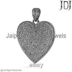 Victorian Heart Charm Natural Pave Diamond 925 Silver Jewelry Gift Pendant