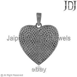 Victorian Heart Charm Natural Pave Diamond 925 Silver Jewelry Gift Pendant