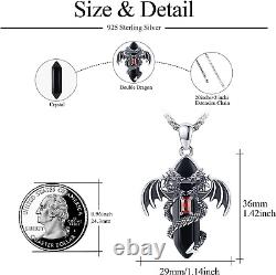 Viking Necklace Sterling Silver Black Dragon Crystal Pendant Gothic Jewelry Gift