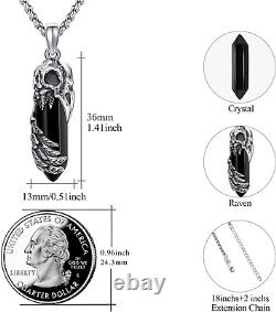Viking Necklace Sterling Silver Black Raven Crystal Pendant Gothic Jewelry Gifts