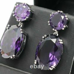 Vintage 6.00 CT Oval & Round Purple Amethyst Drop & Dangle Earrings Jewelry Gift