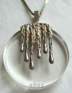Vintage 70s Modernist Alton Sterling Silver Crystal Pendant Necklace Sweden GIFT
