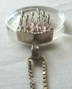 Vintage 70s Modernist Alton Sterling Silver Crystal Pendant Necklace Sweden GIFT