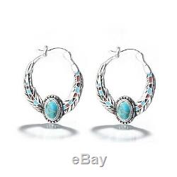 Vintage 925 Silver Women Turquoise Gem Party Dangle Drop Earrings Jewelry Gifts