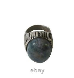 Vintage 925 Sterling Silver Ring Yemeni Aqeeq Agate Stone Men Jewelry Rare Gift