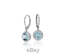 Vintage Aquamarine Wedding Engagement Drop Dangle Earrings Silver Jewelry Gifts