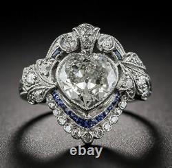 Vintage Art Deco 3.05ct White Heart Cut 925 Silver Wedding Solitaire Ring+gift