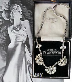 Vintage Art Deco Signed Kramer Diamond Paste Fan Necklace Bridal Jewellery Gift