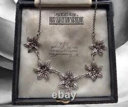 Vintage Art Deco Sterling Silver Filigree Flower Necklace Edelweiss Bridal Gift