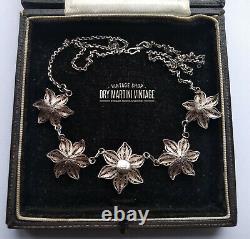 Vintage Art Deco Sterling Silver Filigree Flower Necklace Edelweiss Bridal Gift