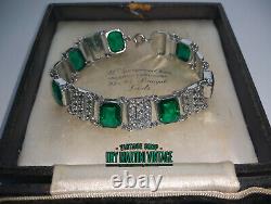 Vintage Charles Horner Art Deco Staybrite Emerald Paste Bracelet Collector Gift