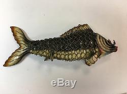 Vintage Chinese Silver Enamel Brown Fish Rare Antique Gift Jewelry Precious 925