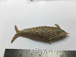 Vintage Chinese Silver Turquoise Large Fish Pendant Antique sterling 925 Gift