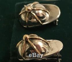 Vintage Gucci Silver & Gold Equestrian Riding Hat Earrings in Gift Box