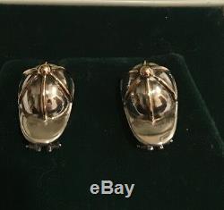 Vintage Gucci Silver & Gold Equestrian Riding Hat Earrings in Gift Box